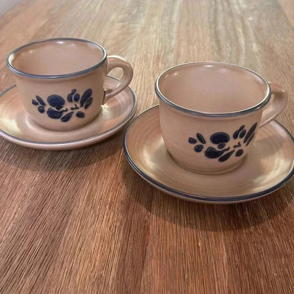 2 VINTAGE Pfaltzgraph ‘folk art’ replacement  cups with plates/saucers